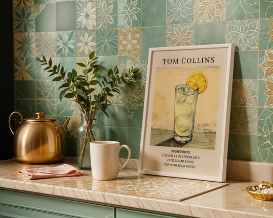Tom Collins Cocktail Recipe Framed Poster – Framed Wall Art Poster - Image 1