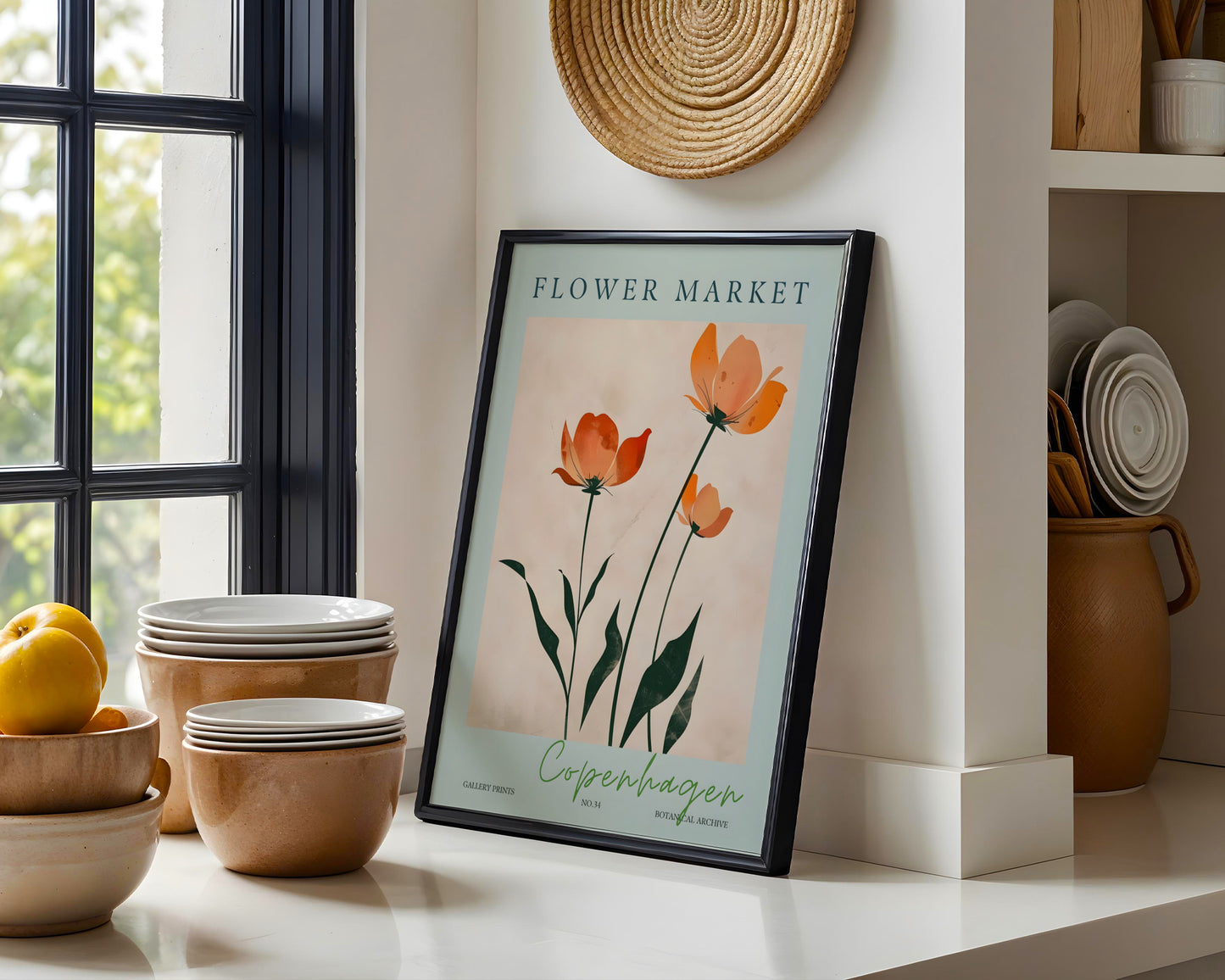 Copenhagen Flower Market Orange Poppies Framed Poster – Framed Wall Art Poster - Image 1