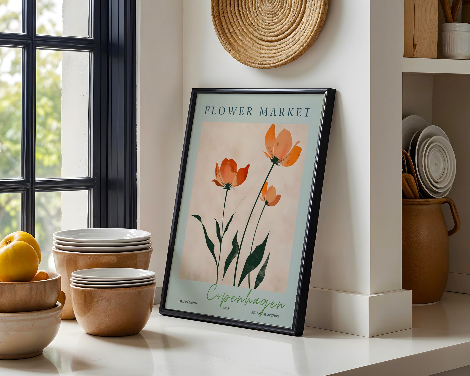 Copenhagen Flower Market Orange Poppies Framed Poster – Framed Wall Art Poster - Image 1