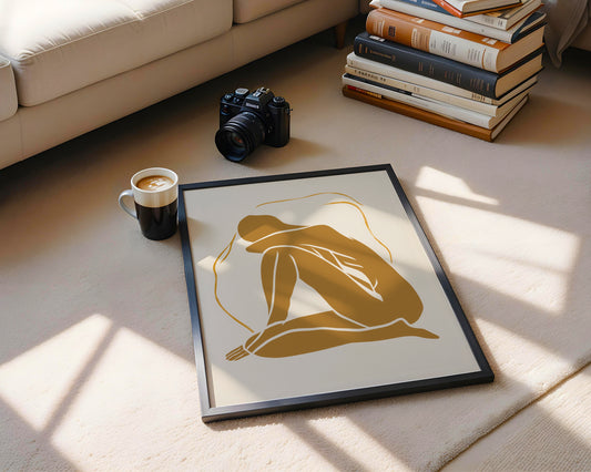 Golden Serenity Abstract Figure Framed Poster - View 1