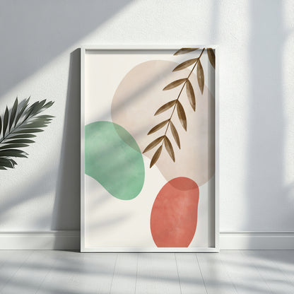 Boho Abstract Organic Shapes and Leaf Framed Poster – Framed Wall Art Poster - Image 1