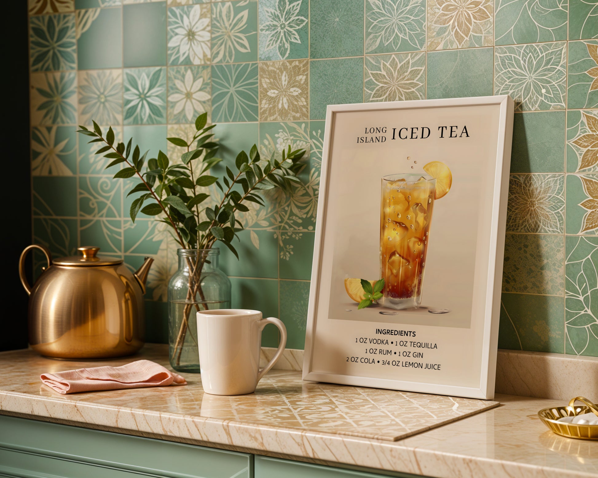 Long Island Iced Tea Cocktail Recipe Framed Poster#1 – Framed Wall Art Poster - Image 1