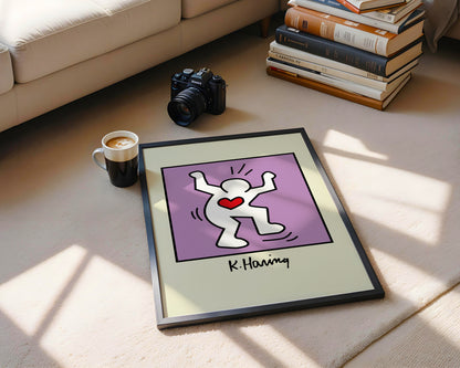 Vibrant Keith Haring Dancing Heart Figure Framed Poster - View 3