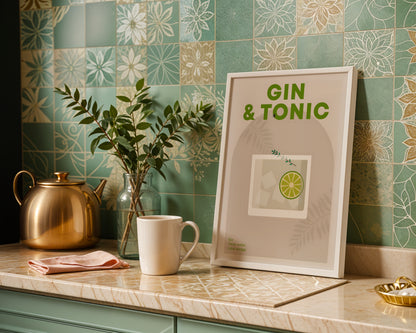 Gin & Tonic Cocktail Recipe Framed Poster#2 – Framed Wall Art Poster - Image 1