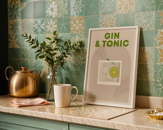 Gin & Tonic Cocktail Recipe Framed Poster#2 – Framed Wall Art Poster - Image 1