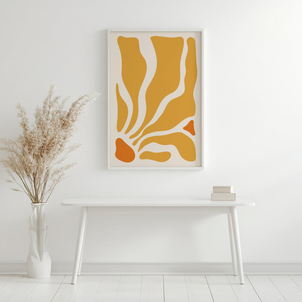 Mustard Yellow Organic Abstract Shapes Framed Poster – Framed Wall Art Poster - Image 1