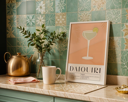 Daiquiri Cocktail Recipe & Illustration Framed Art – Framed Wall Art Poster - Image 1