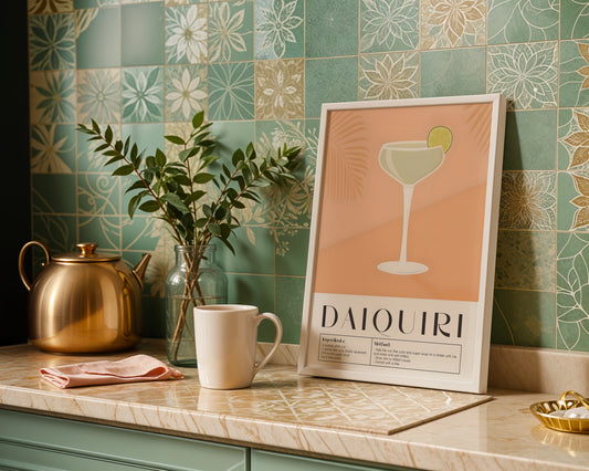 Daiquiri Cocktail Recipe & Illustration Framed Art – Framed Wall Art Poster - Image 1