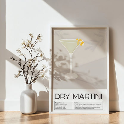 Dry Martini Cocktail Recipe Framed Poster#1 – Framed Wall Art Poster - Image 4