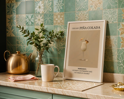 Creamy Piña Colada Cocktail Recipe Framed Poster – Framed Wall Art Poster - Image 1