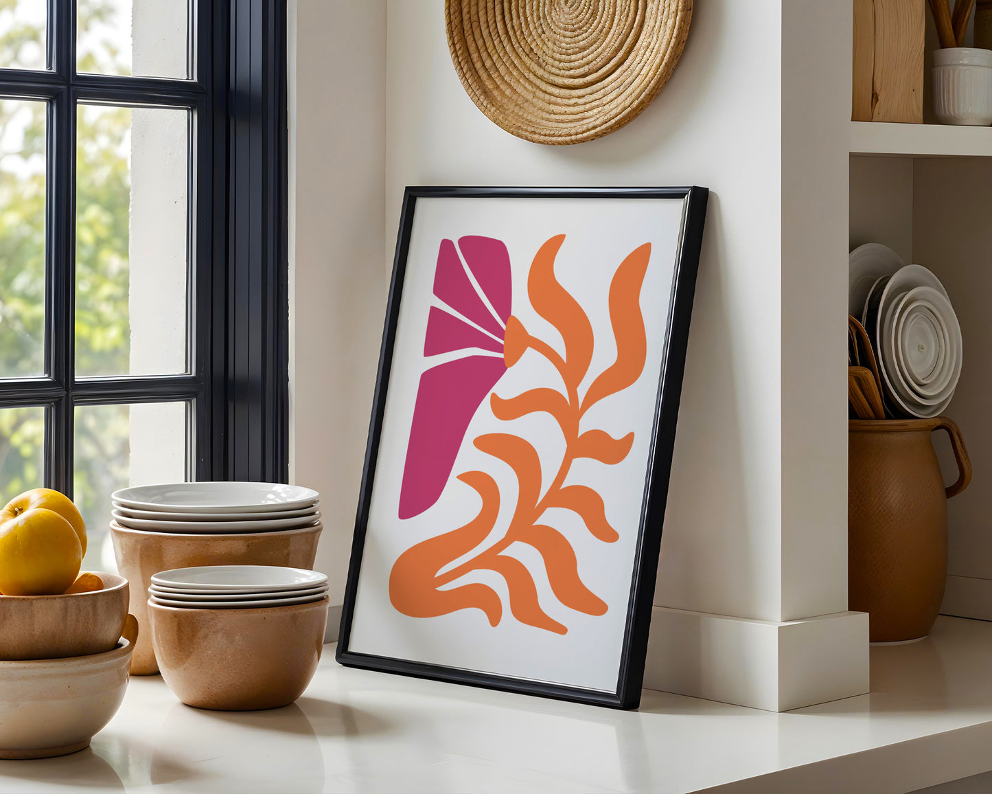 Pink & Orange Abstract Floral Framed Poster – Framed Wall Art Poster - Image 1