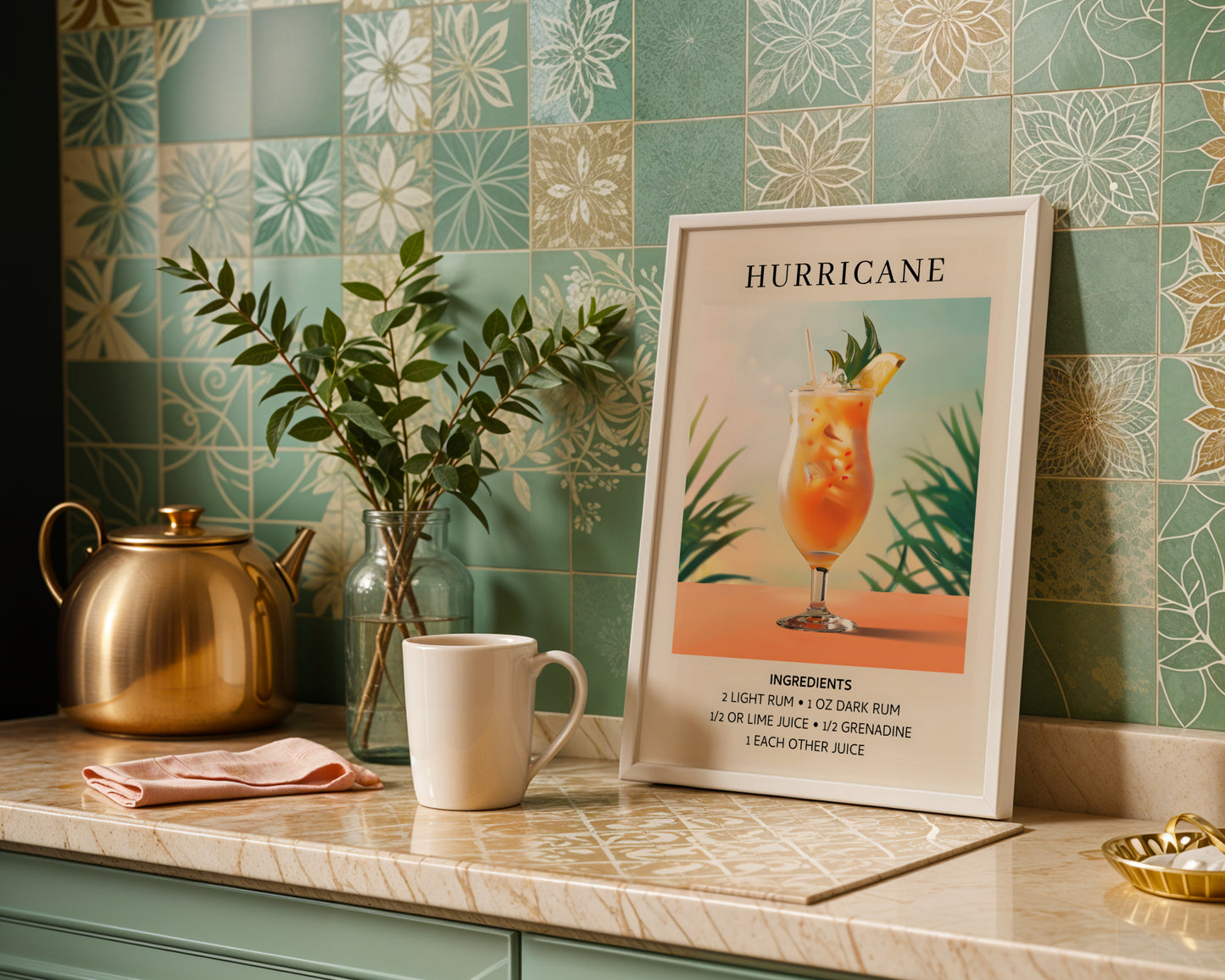 Hurricane Cocktail Recipe Framed Poster – Framed Wall Art Poster - Image 1