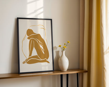 Golden Serenity Abstract Figure Framed Poster - View 3