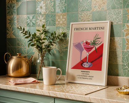 French Martini Cocktail Recipe Framed Poster – Framed Wall Art Poster - Image 1