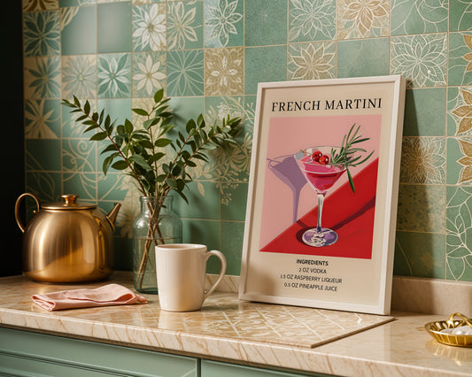 French Martini Cocktail Recipe Framed Poster – Framed Wall Art Poster - Image 1