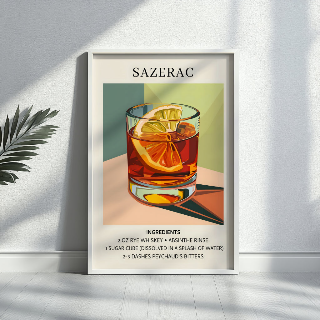 Sazerac Cocktail Recipe Framed Poster – Framed Wall Art Poster - Image 3