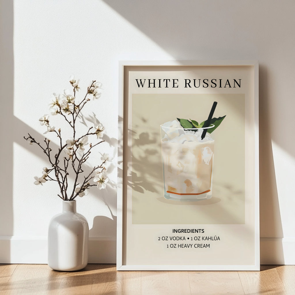 White Russian Cocktail Recipe Framed Poster#1 – Framed Wall Art Poster - Image 2