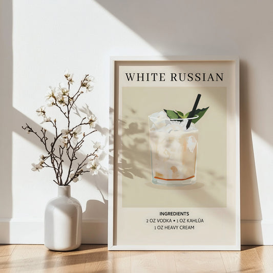 White Russian Cocktail Recipe Framed Poster#1 – Framed Wall Art Poster - Image 2
