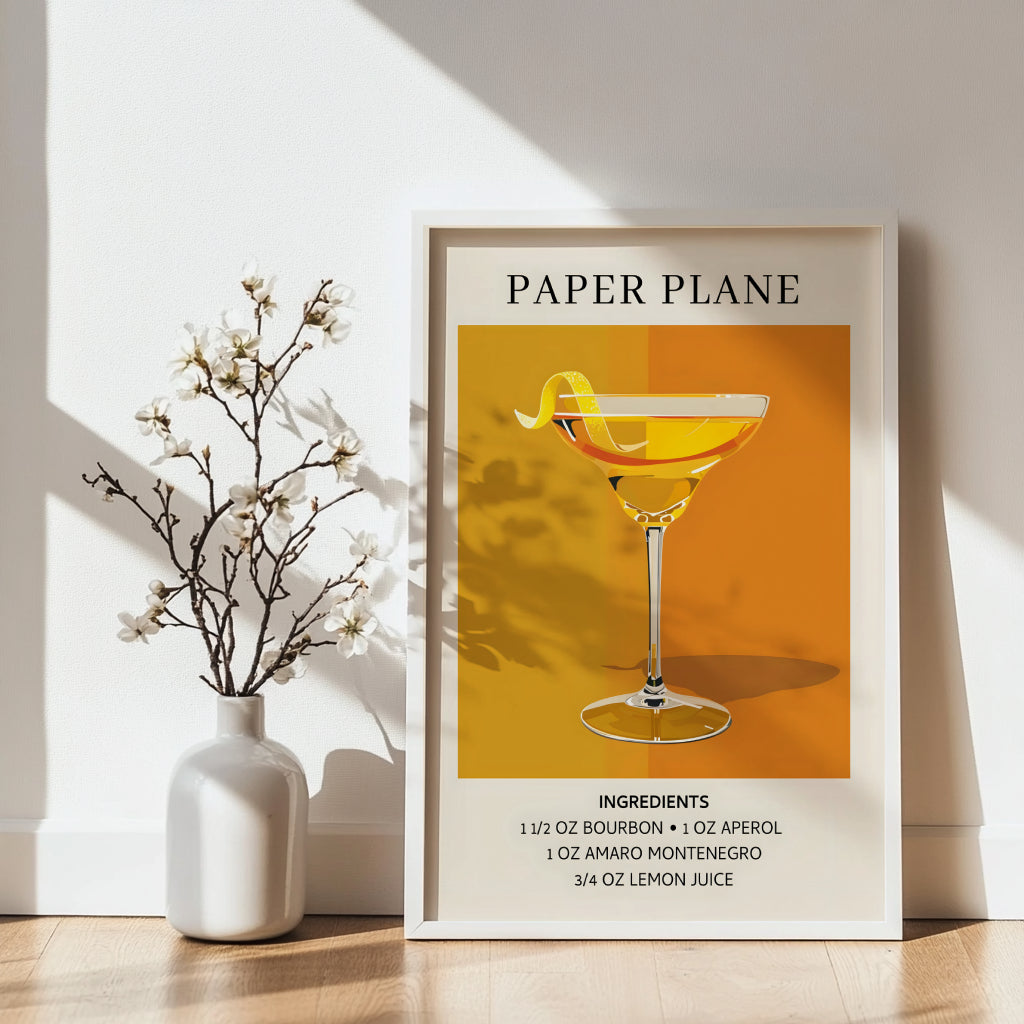 Paper Plane Cocktail Recipe & Ingredients Framed Poster – Framed Wall Art Poster - Image 3