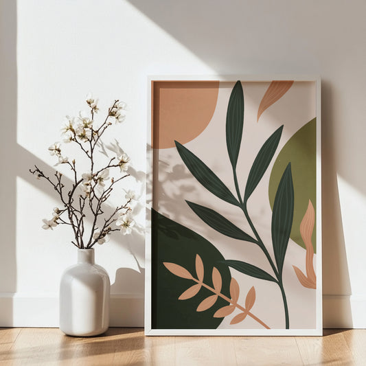 Abstract Botanical Leaves & Shapes Framed Poster – Framed Wall Art Poster - Image 1