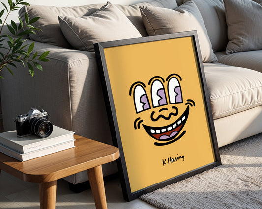 Pop Art Keith Haring Style Three-Eyed Face Framed Poster - View 1