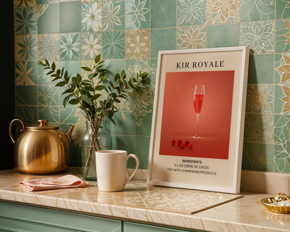 Kir Royale Cocktail Recipe Framed Poster – Framed Wall Art Poster - Image 1