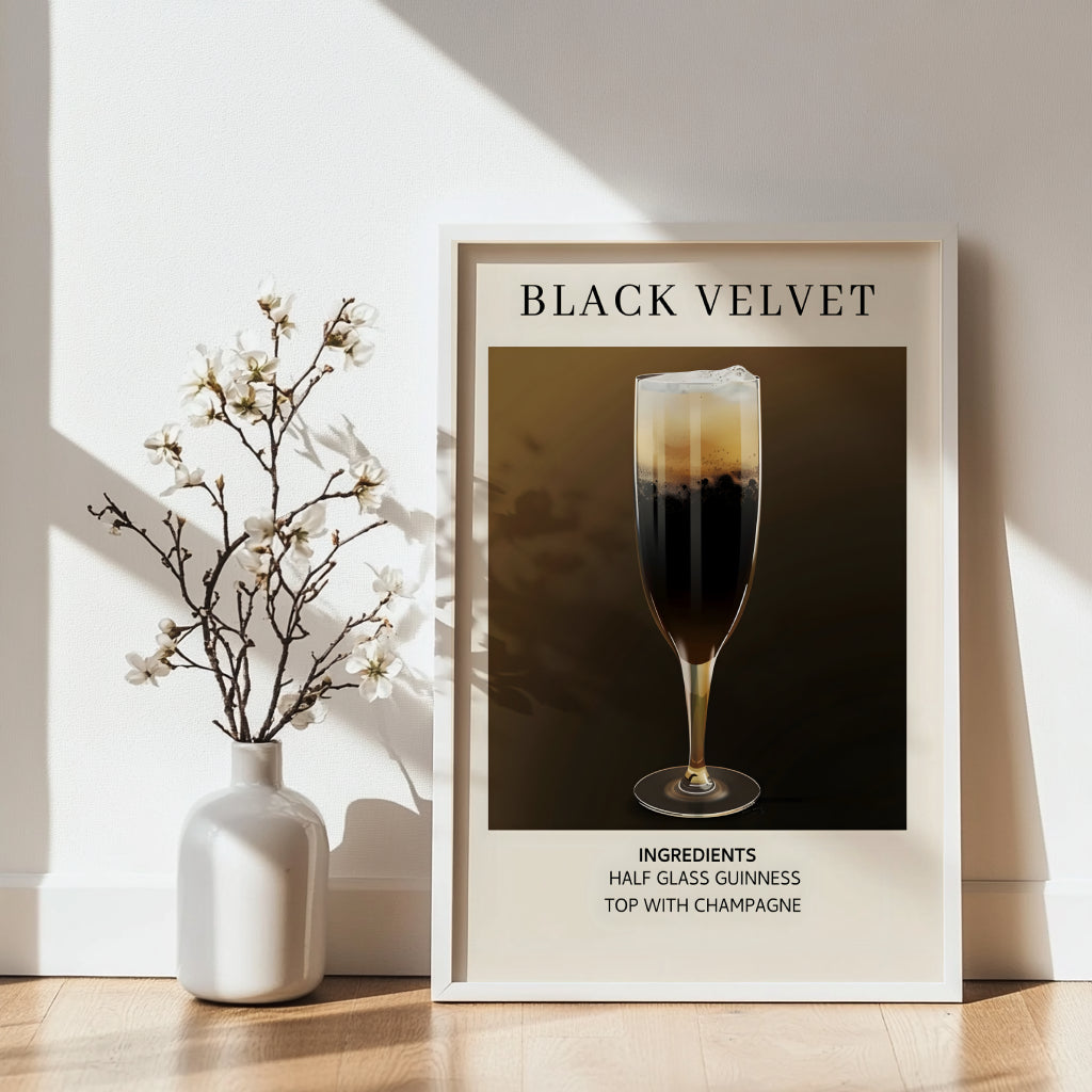 Black Velvet Cocktail Recipe Framed Poster#1 – Framed Wall Art Poster - Image 3