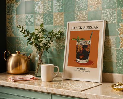 Black Russian Cocktail Recipe Framed Poster#1 – Framed Wall Art Poster - Image 1