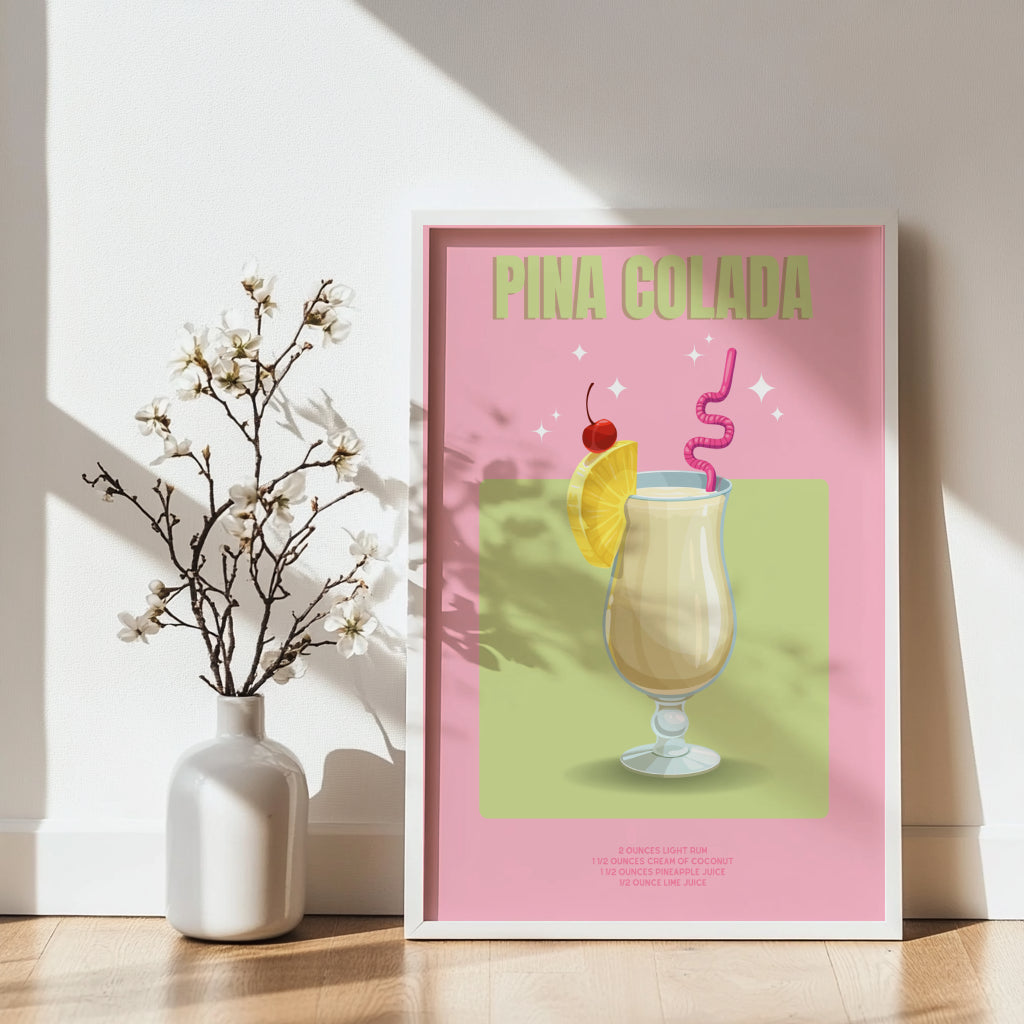 Pina Colada Cocktail Recipe Framed Poster#1 – Framed Wall Art Poster - Image 3