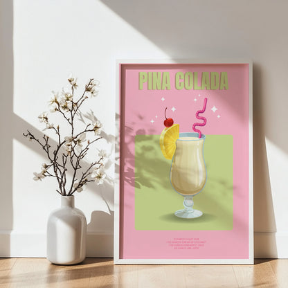 Pina Colada Cocktail Recipe Framed Poster#1 – Framed Wall Art Poster - Image 3