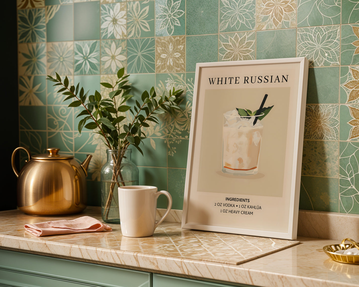 White Russian Cocktail Recipe Framed Poster#1 – Framed Wall Art Poster - Image 1