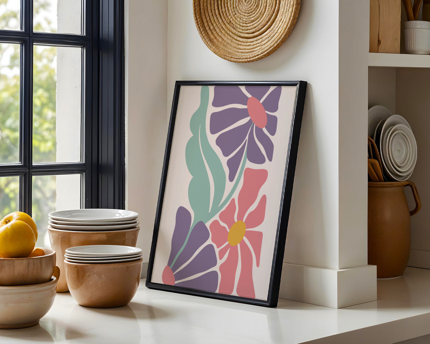 Abstract Pastel Floral Minimalist Framed Poster - View 3