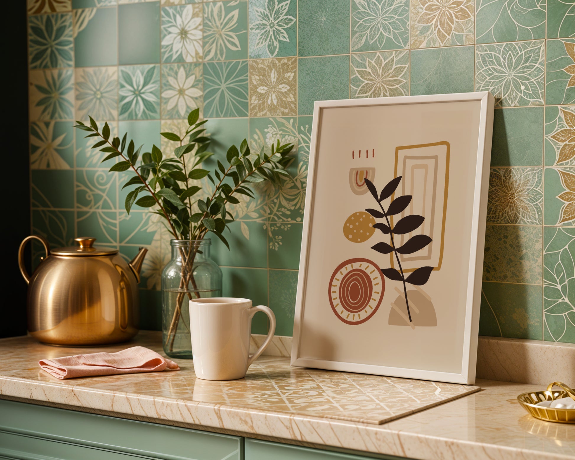 Boho Abstract Botanical Shapes Framed Wall Art – Framed Wall Art Poster - Image 3