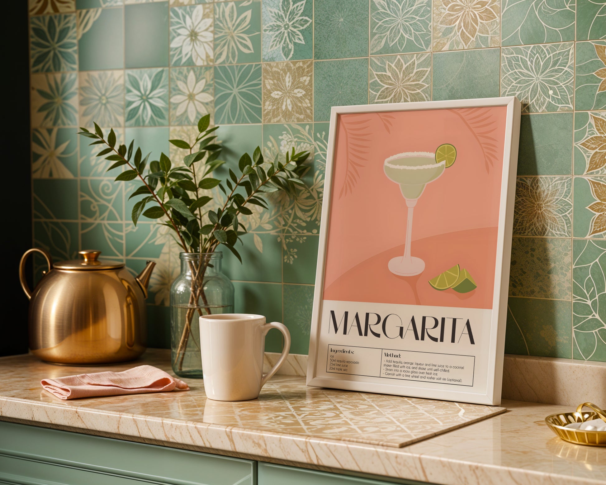 Margarita Cocktail Recipe Framed Poster – Framed Wall Art Poster - Image 1