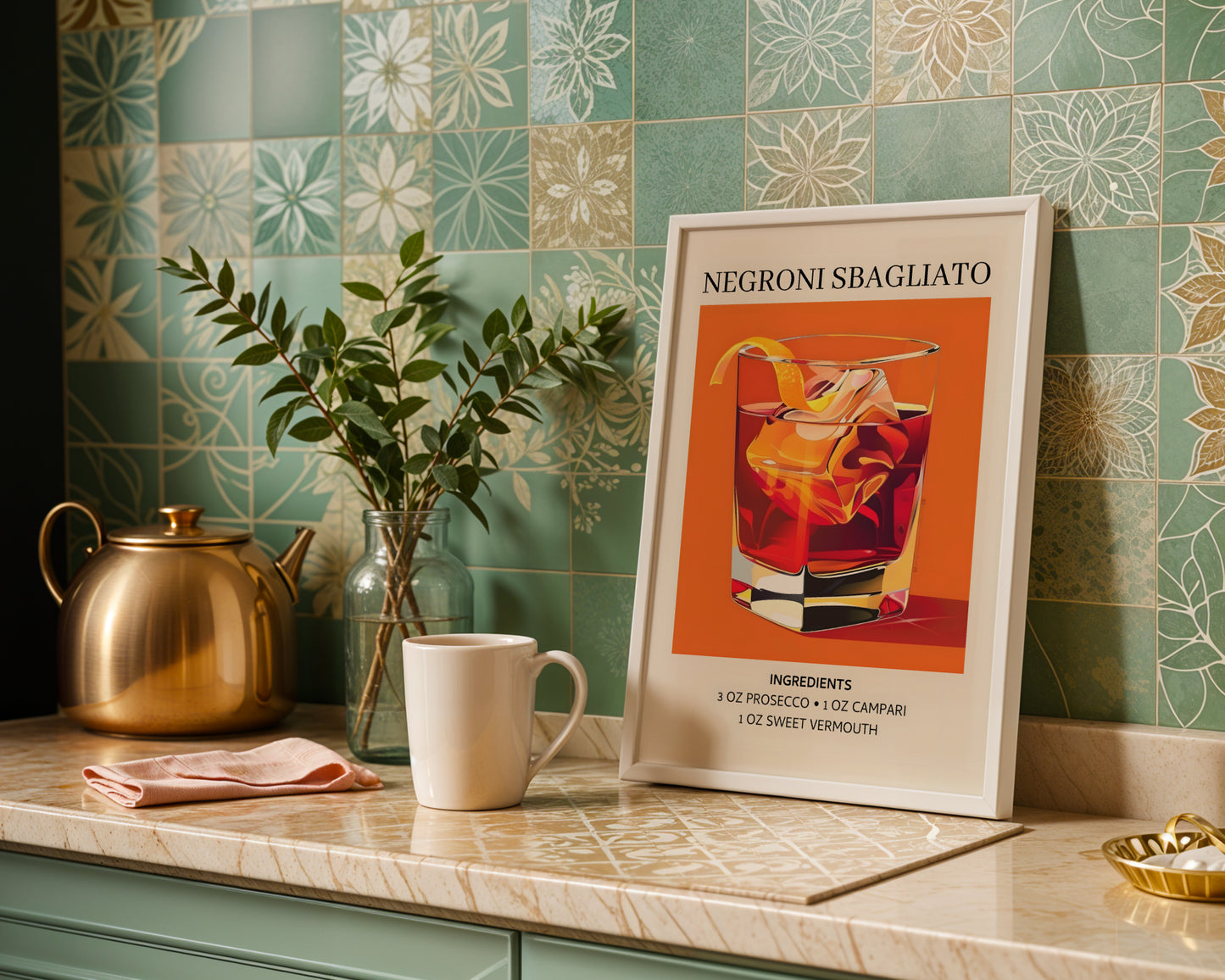 Negroni Sbagliato Cocktail Recipe Framed Poster – Framed Wall Art Poster - Image 1