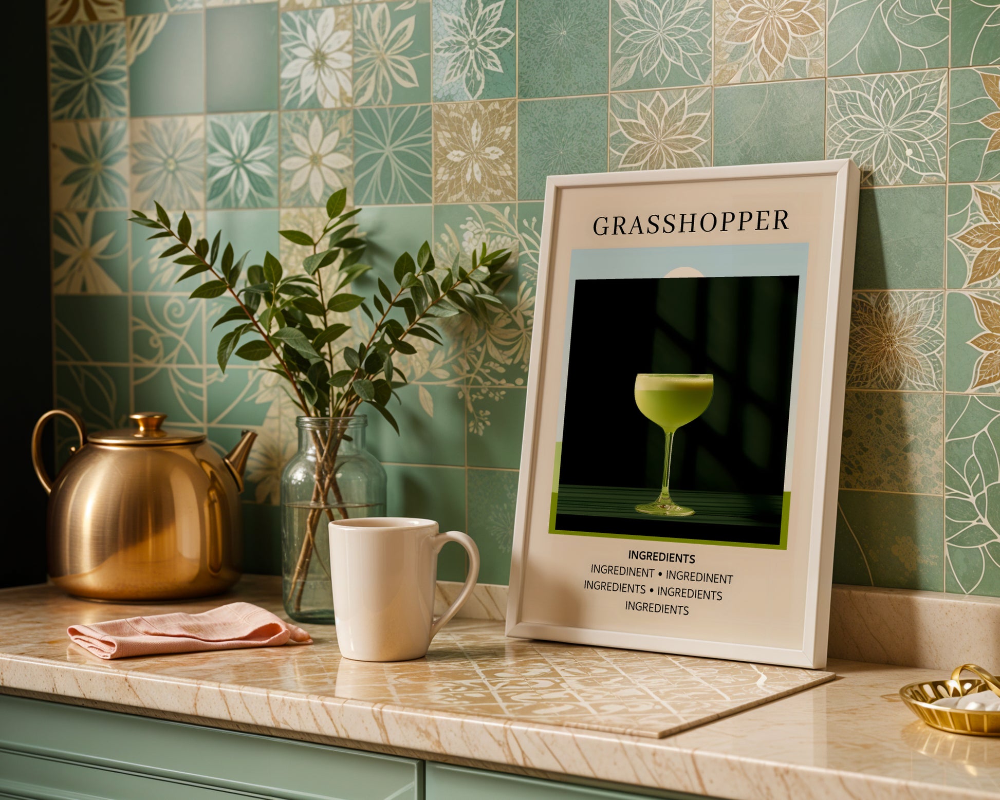 Grasshopper Cocktail Minimalist Framed Wall Art – Framed Wall Art Poster - Image 1