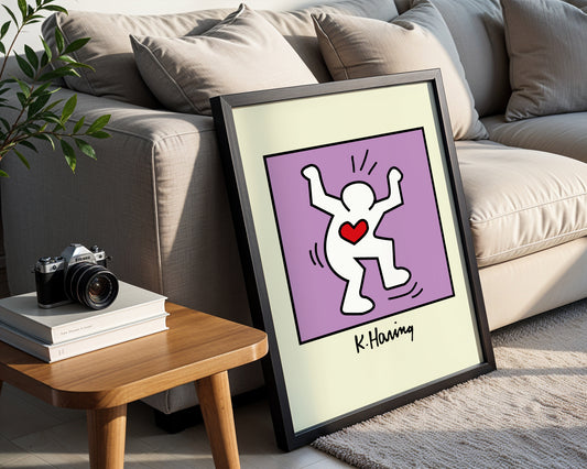 Vibrant Keith Haring Dancing Heart Figure Framed Poster - View 1