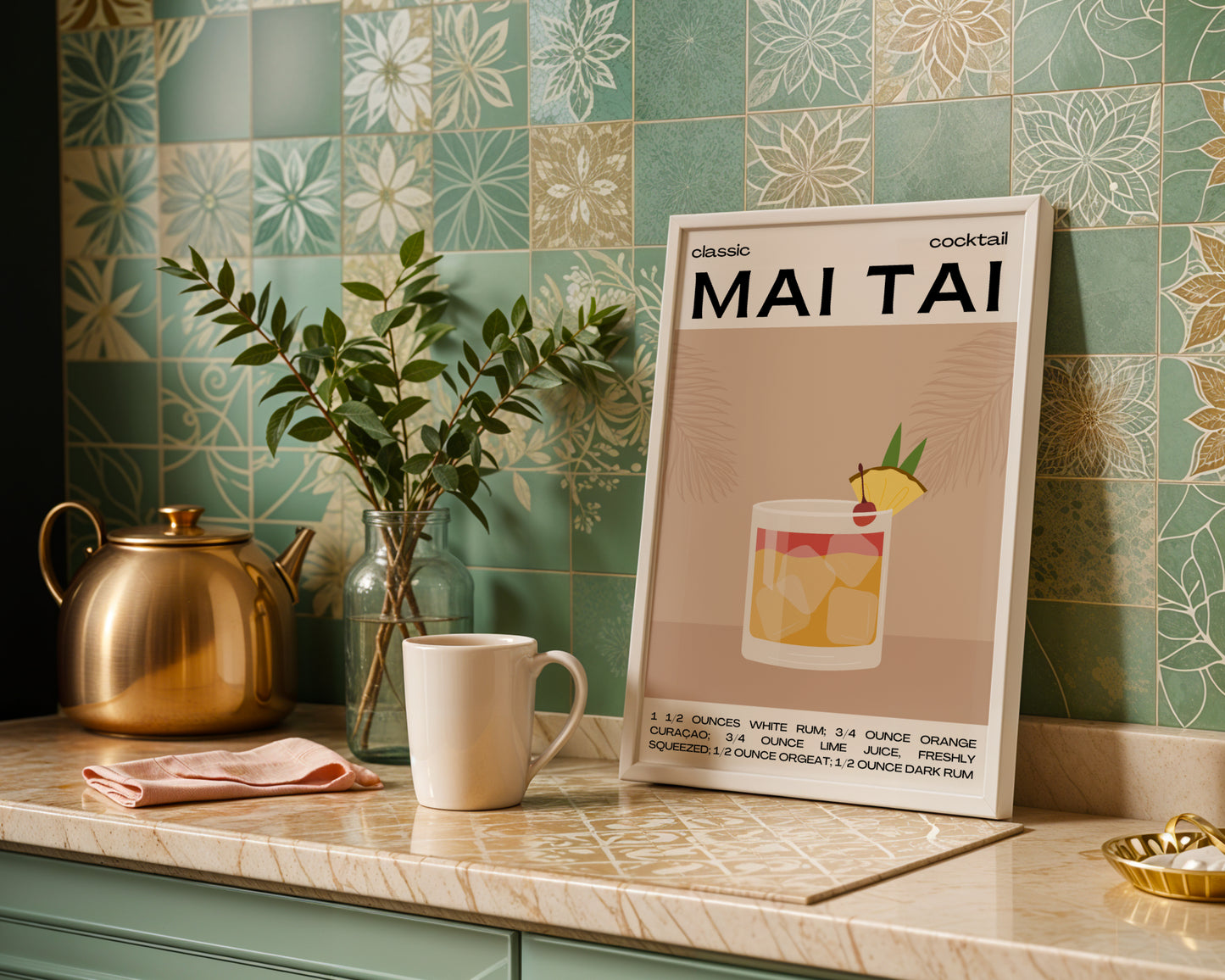 Classic Mai Tai Cocktail Recipe Framed Poster#1 – Framed Wall Art Poster - Image 1