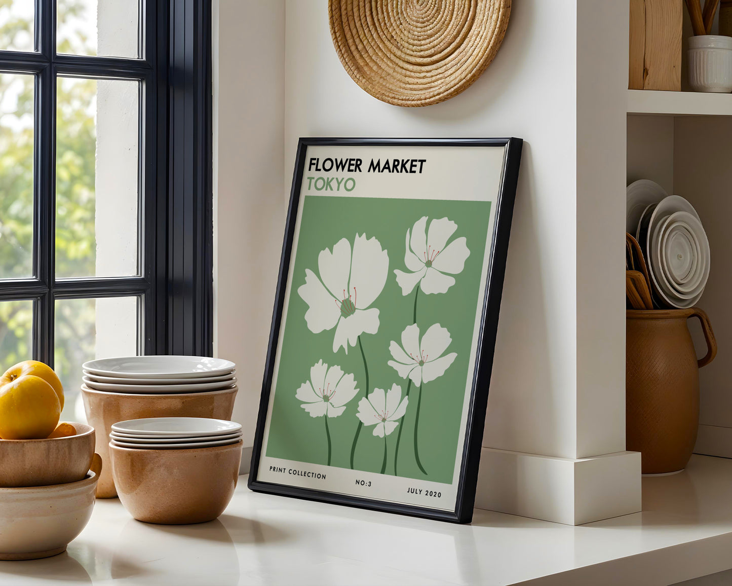 Tokyo Flower Market White Flowers Framed Poster – Framed Wall Art Poster - Image 1