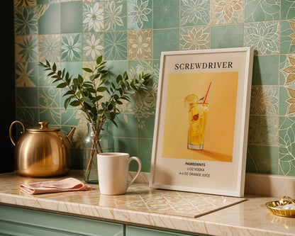 Screwdriver Cocktail Recipe Framed Poster – Framed Wall Art Poster - Image 1