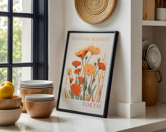 Tokyo Flower Market Poppies Framed Poster – Framed Wall Art Poster - Image 1