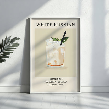White Russian Cocktail Recipe Framed Poster#1 – Framed Wall Art Poster - Image 3