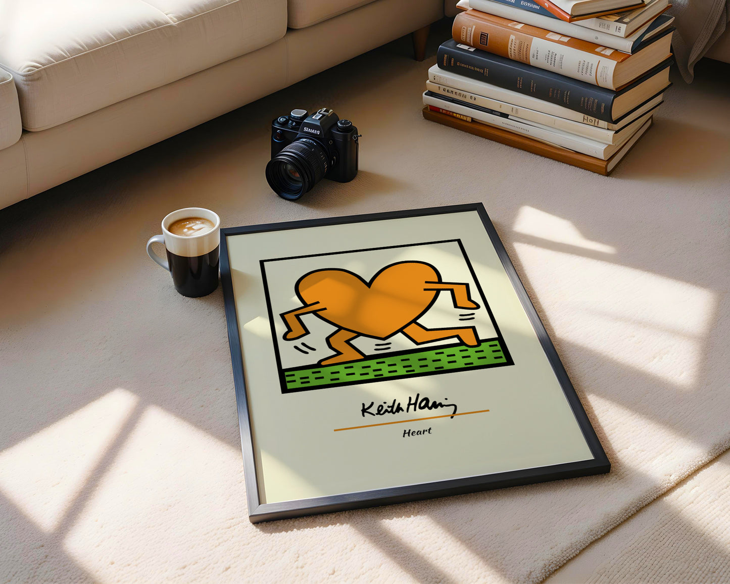 Keith Haring Pop Art Running Heart Framed Poster - View 3
