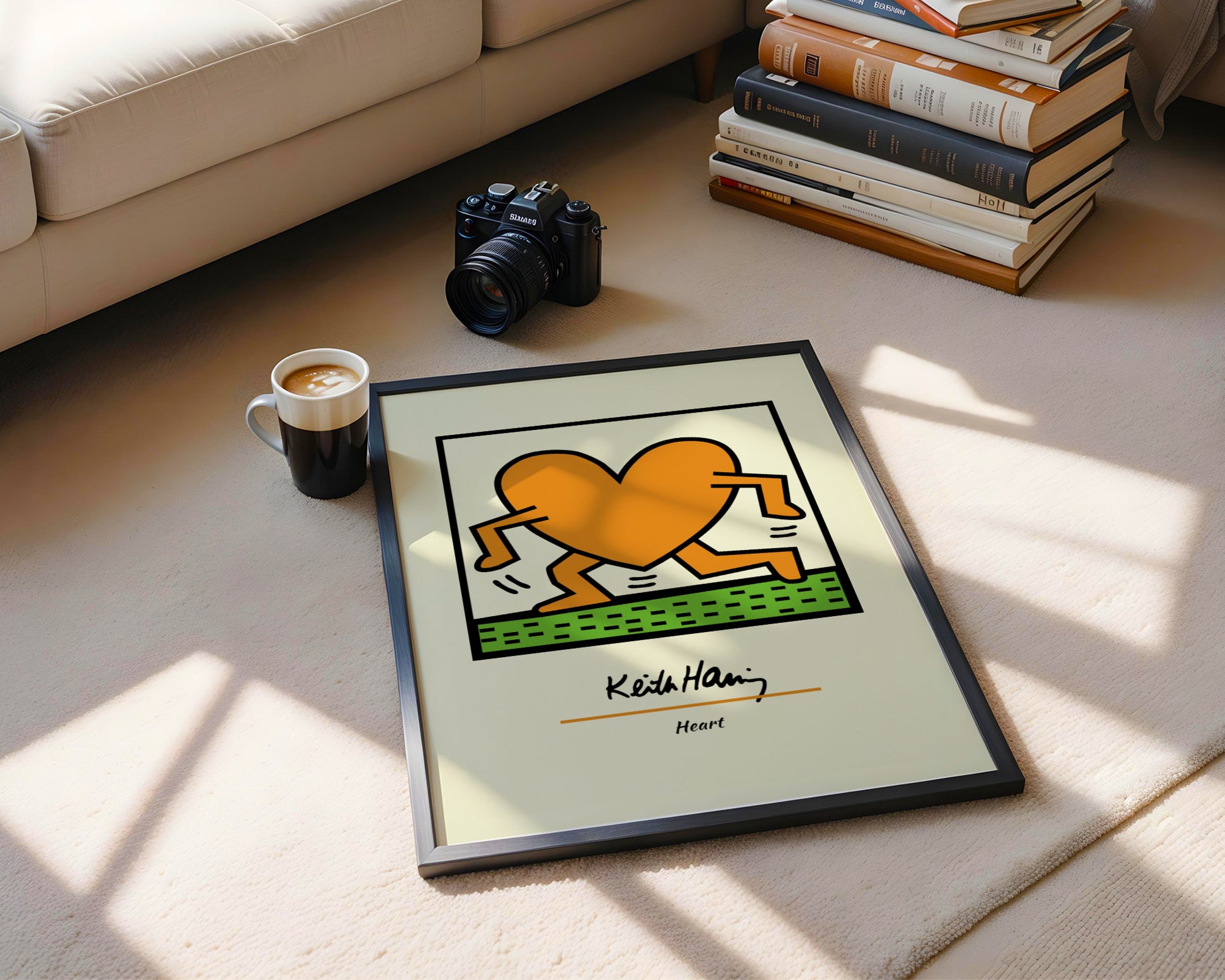 Keith Haring Pop Art Running Heart Framed Poster - View 3