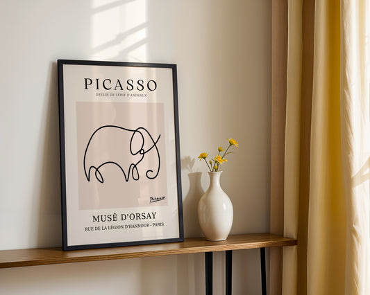 Picasso Minimalist Elephant Line Art Framed Poster - View 1