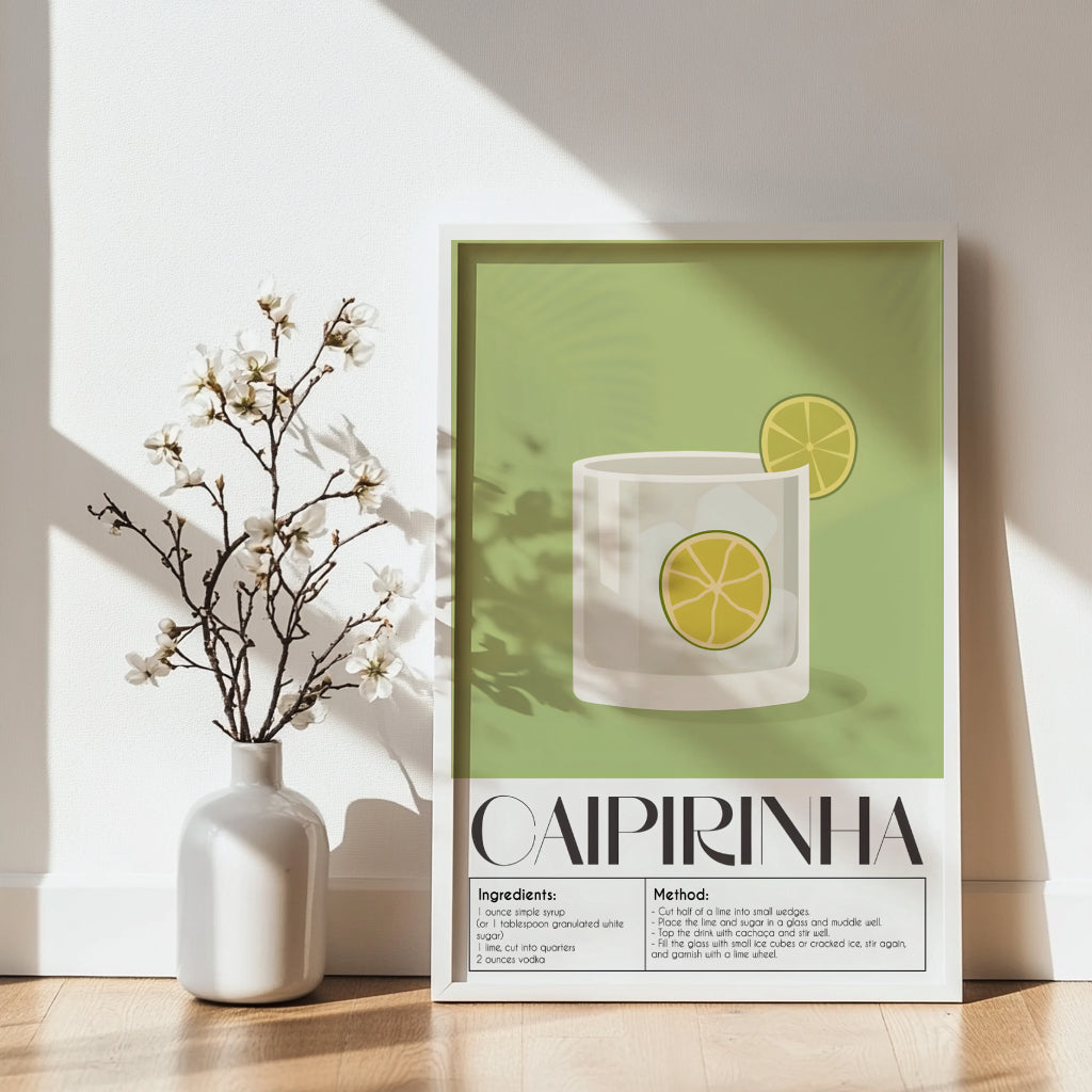 Caipirinha Cocktail Recipe Framed Poster – Framed Wall Art Poster - Image 2