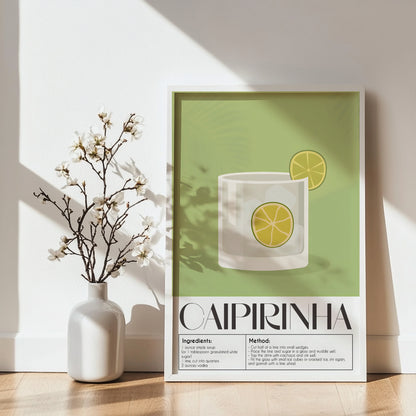 Caipirinha Cocktail Recipe Framed Poster – Framed Wall Art Poster - Image 2
