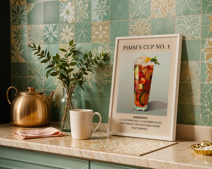 Pimm's Cup No. 1 Cocktail Recipe Framed Poster – Framed Wall Art Poster - Image 1