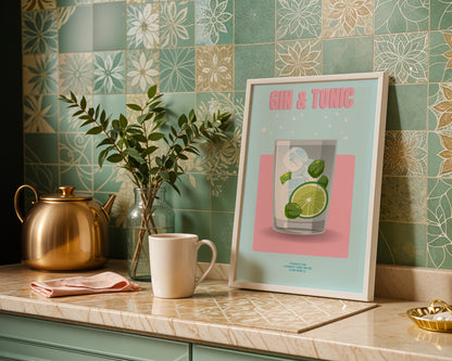 Gin & Tonic Cocktail Recipe Framed Poster#3 – Framed Wall Art Poster - Image 1