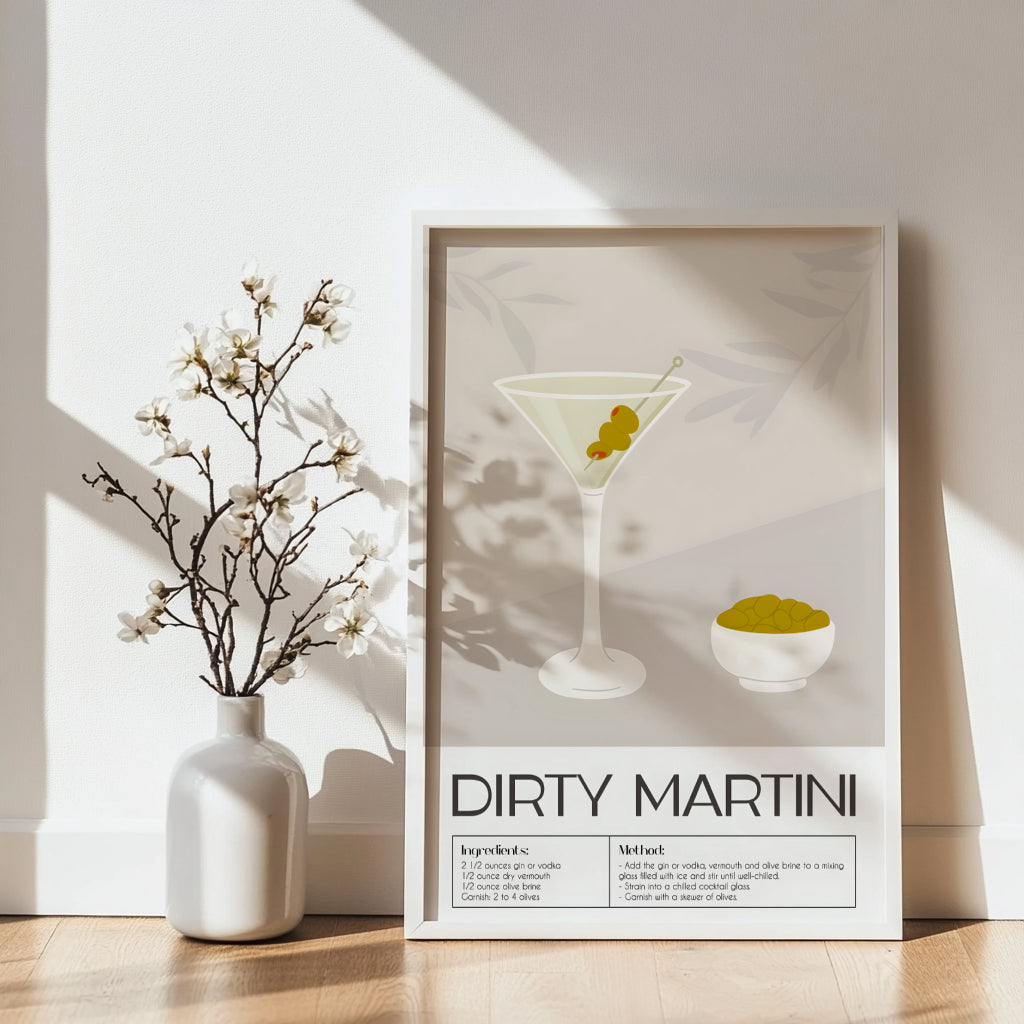 Dirty Martini Cocktail Recipe Framed Poster – Framed Wall Art Poster - Image 2